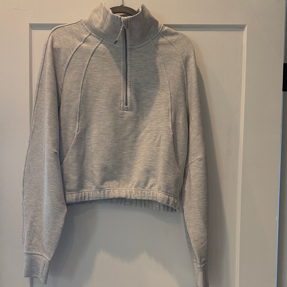 Lululemon Cropped Quarter-Zip Pullover Sweatshirt - Light Gray